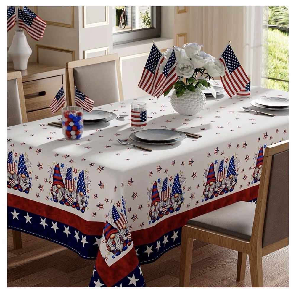 Tablecloth 60x104 Inch Red White and Blue Gnomes Star Patriotic Independence Day